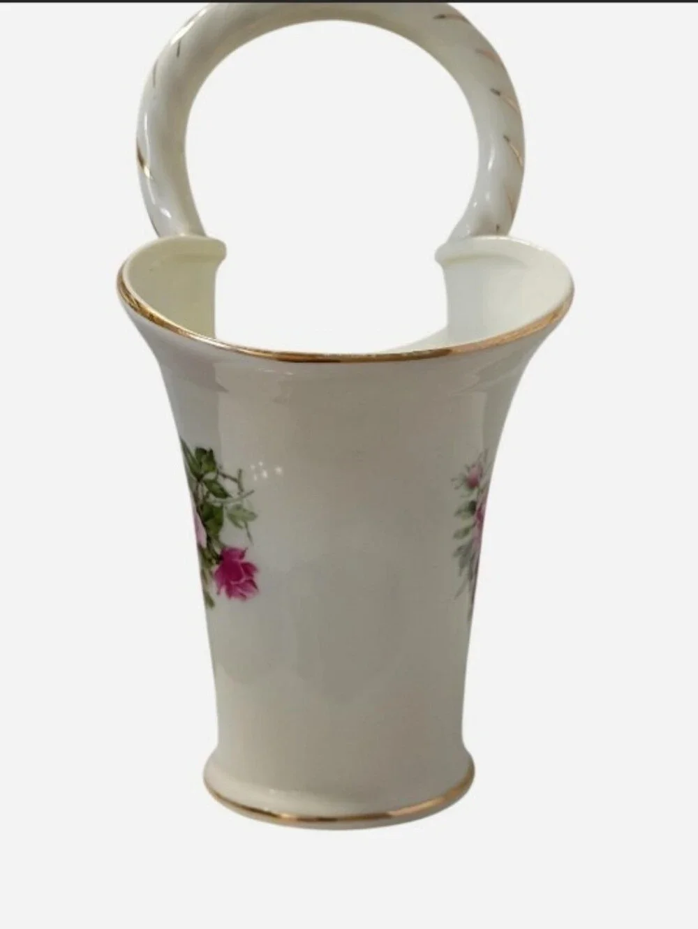 VTG Formalities By Braum Bro's Victorian Rose Collection Porcelain Basket Vase